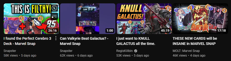 A list of YouTube thumbnails.